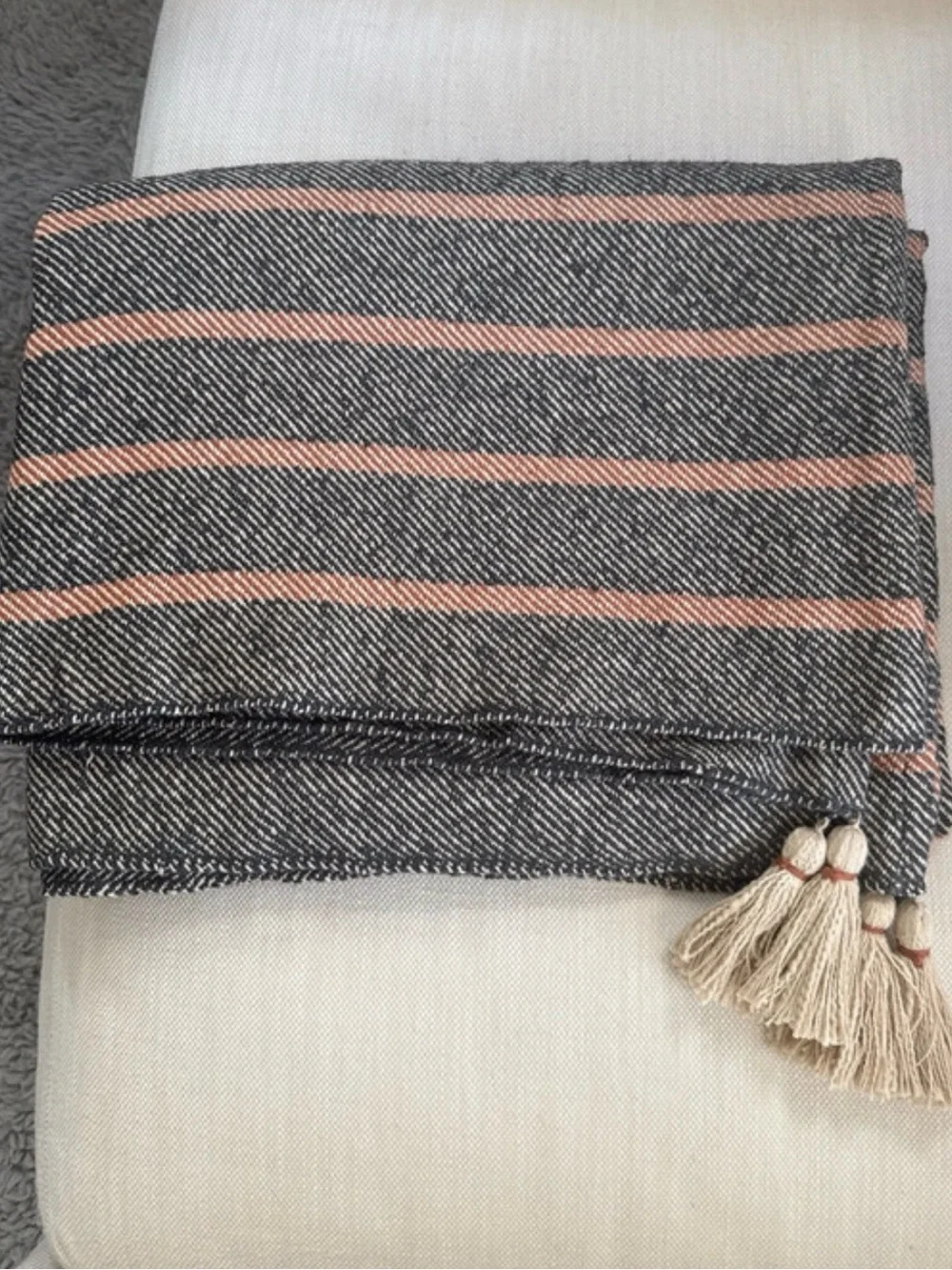100% CottonSoft Gray and Orange Striped Throw Blanket - Lightweight Home Bedding